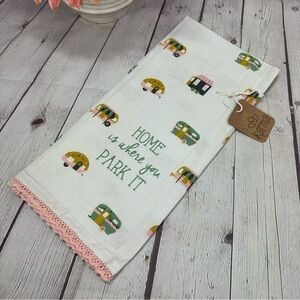 NWT karma Camper Print Tea Towel with Pink Trim 100% cotton boho coquette